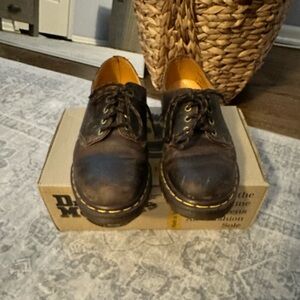 Dr. Martens Brown Leather Oxfords with Yellow Stitching